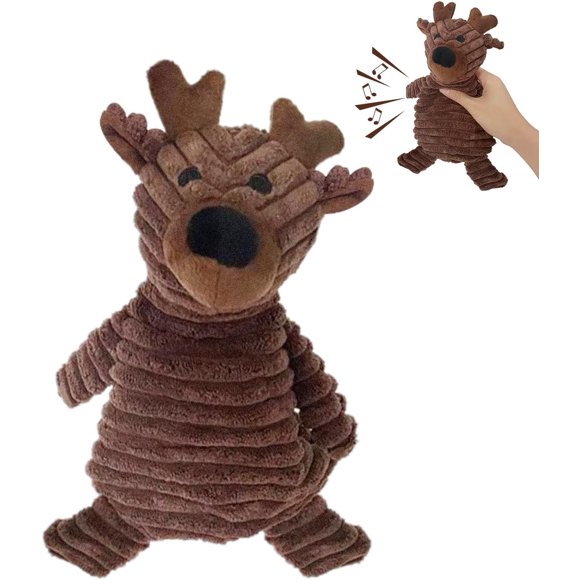 ERDS-Pet Dog Toy for Small, Medium Breeds Body and Limbs No Stuffing Head Filling Animal Appearance with Soft Squeaker,for Indoor Puppies and Senior Pups, Plush No Mess Chew and Play (Deer)