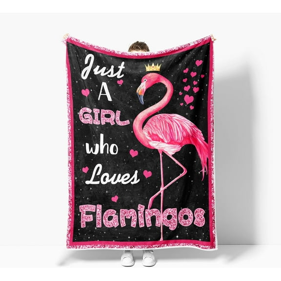 Flamingo Throw Blankets, Just A Girl Who Loves Flamingos Cozy Warm Bed Couch Blanket, Pink Girls White Fleece Flannel Throws to Decorate The Room and Bedroom
