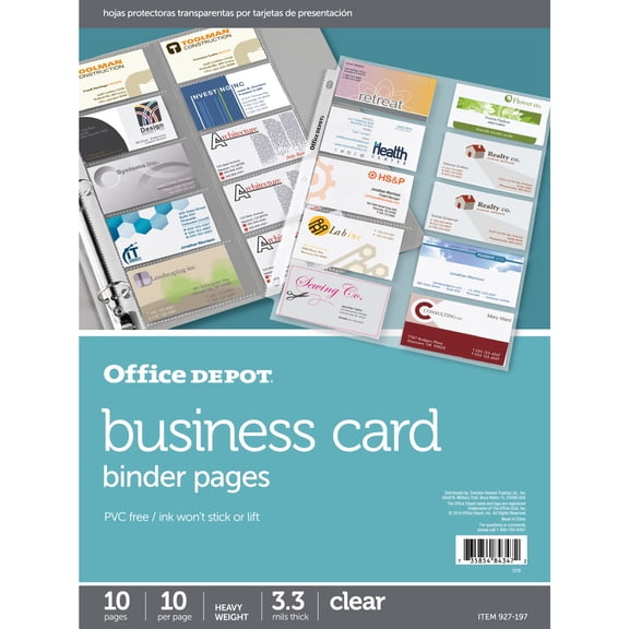 Office Depot Business Card Binder Pages, 8 1/2in. x 11in., Clear, Pack Of 10, OD927197