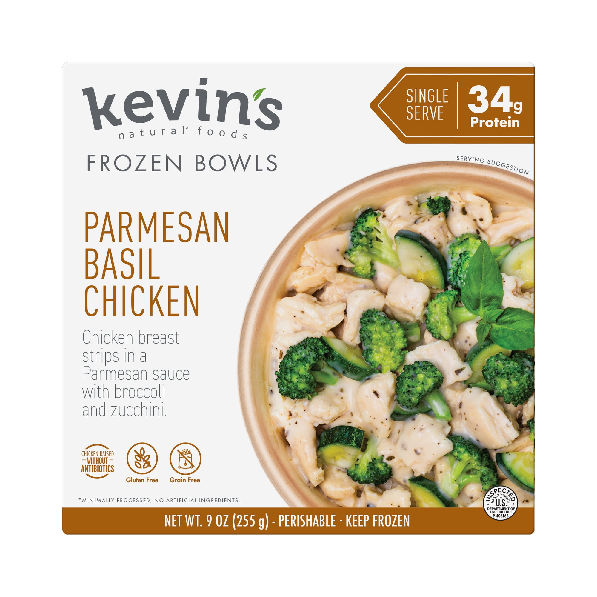 Kevin's Natural Foods Parmesan Basil Chicken, Frozen, 9.5 oz Bowl