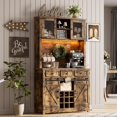 thumbnail image 4 of Luku Farmhouse 72'' Coffee Bar Cabinet with LED Light and Power Outlet, Large Kitchen Hutch with 3 Drawers and Wine Glass Rack, Sliding Barn Door Tall Wine Cabinet for Home Bar, 4 of 8