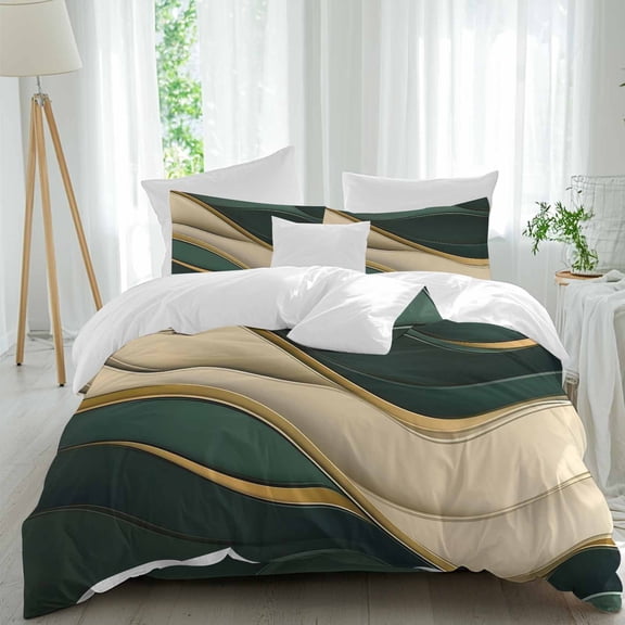 Queen 4 Piece Bedding Set Abstract Ripple Art Soft Breathable Duvet Cover and Pillowcase,Modern Artwork Duvet Cover Set Washable Bed Sheets for Bedroom Dormitory Guest Room