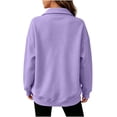 thumbnail image 6 of Quarter Button Sweatshirt Women Collared Fleece Long Sleeve Sweatshirt No Hood Winter Solid Color Loose Casual Pullover Tops with Side Pockets Purples M, 6 of 8