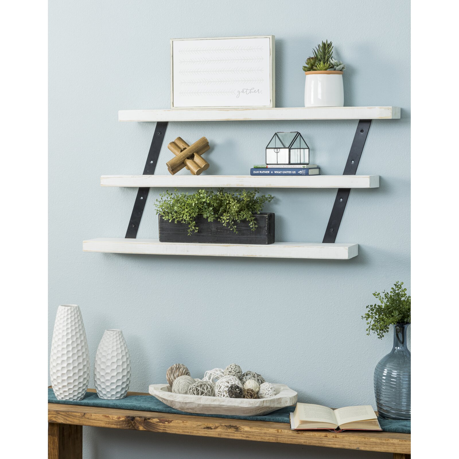 Edmonson 3 Piece Pine Solid Wood Tiered Shelf, Overall 20'' H x 36'' W