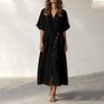 thumbnail image 4 of YuXingFu Womens Cotton Dresses with Sleeves Maxi 3/4 Sleeve Plus Size Womens Dress V-Neck with Pocket Long Casual Summer Black S, 4 of 9