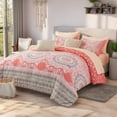 thumbnail image 3 of Davulos Pink King Size Comforter Set Boho,7 Pieces Floral Striped Comforter and Sheet Set for Women Teens Bohemian Soft Bed in a Bag Complete Bedding Sets for All Season, 3 of 7