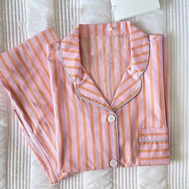 Conjunto de pijama a rayas para mujer, ropa de casa minimalista, moda de ocio, cómoda, suelta, estilo coreano, temperamento de primavera, nuevo