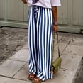 thumbnail image 2 of IYYVV Womens Summer Casual Striped Pants Loose Wide Leg Lounge Pants Elastic Waist Palazzo Trousers with Pockets Blue 2XL, 2 of 9