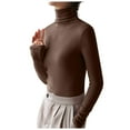 thumbnail image 3 of Jinhomg Womens Slim Fit Fleece Shirt Fall Winter Thermal Cozy Long Sleeve Mock Neck Tops Dressy Casual Solid Loungewear Coffee M, 3 of 6