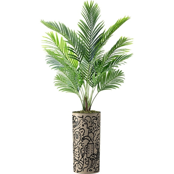 Artificial Tree in Contemporary Geometric Planter, Fake Areca Tropical Palm Silk Tree for Indoor and Outdoor Home Decoration - 66" Overall Tall (Plant Pot Plus Tree)