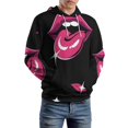 thumbnail image 5 of Pink Lips Tongue Stars Men's Women Vintage 3D Hooded Sweatshirt - All-Season Loose Fit Streetwear, 5 of 6