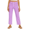 thumbnail image 2 of Wutalume Women's Checkered Straight Leg Pants - Elastic Waist Casual Trousers, Loose Fit Plaid Pattern for Daily Wear,Purple M, 2 of 6