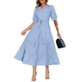thumbnail image 2 of Vestido midi PRETTYGARDEN Verano 2025 de manga corta con cuello en V para mujer, 2 of 6