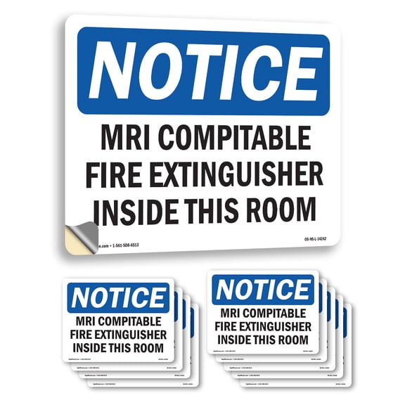 Mri Compatible Fire Extinguisher Inside Mri Room OSHA Notice Vinyl Decal Label 7 Inch x 5 Inch - 10 Pack