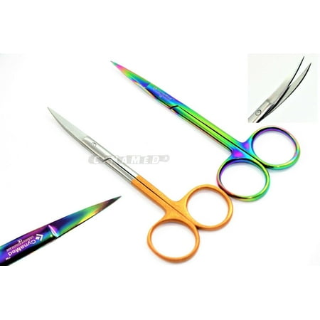 IRIS SCISSORS 4.5" MIX VARIATION HIGH GRADE + GERMAN MICRO SCISSORS SURGICAL SIZE 4.5" Color:GOLD-RAINBOW AMOUNT:10