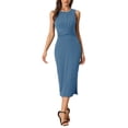 thumbnail image 1 of Unique Bargains Robe Midi Moulante Décontractée Sans Manches à Taille Croisée pour Femme Bleu m, 1 of 5