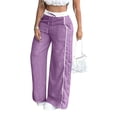 thumbnail image 2 of Wide Leg Lounge Pants for Women - Ice Silk Wrinkle Casual Elastic Waist Baggy Track Pants Purple 2XL, 2 of 6