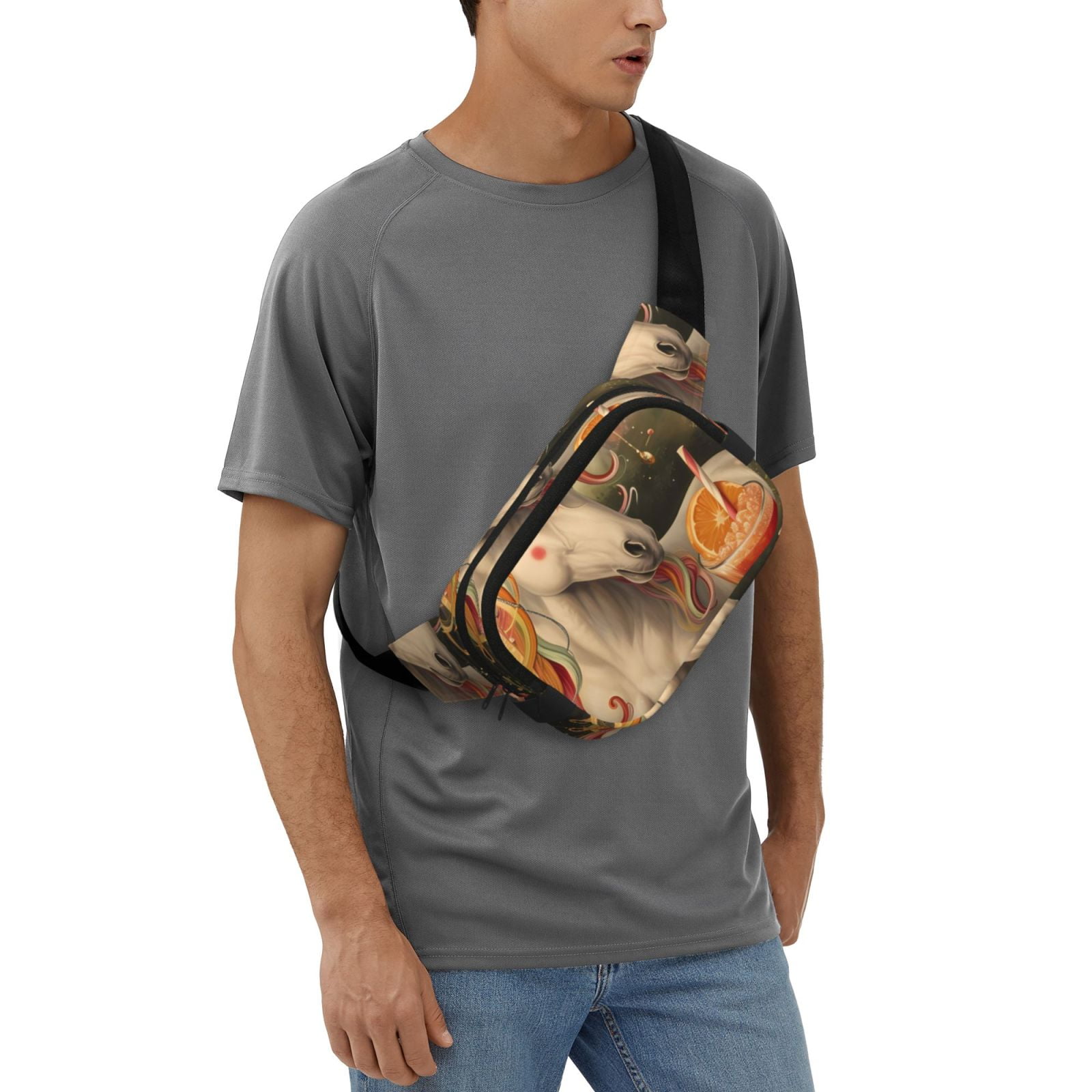 Picia Countryside Fruit White Horse Print Square Double-Layer Waist Bag Mini Adjustable Waist Belt Bag Exercise Running Travel Hiking