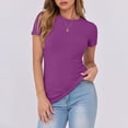 thumbnail image 5 of QASIEATN Sweatshirt for Graceful Ladies Fashion, Short Sleeve Neck Ribbed Knit Casual Tops Tee Summer Slim Basic Shirts, Womens Fall Tops, 5 of 6