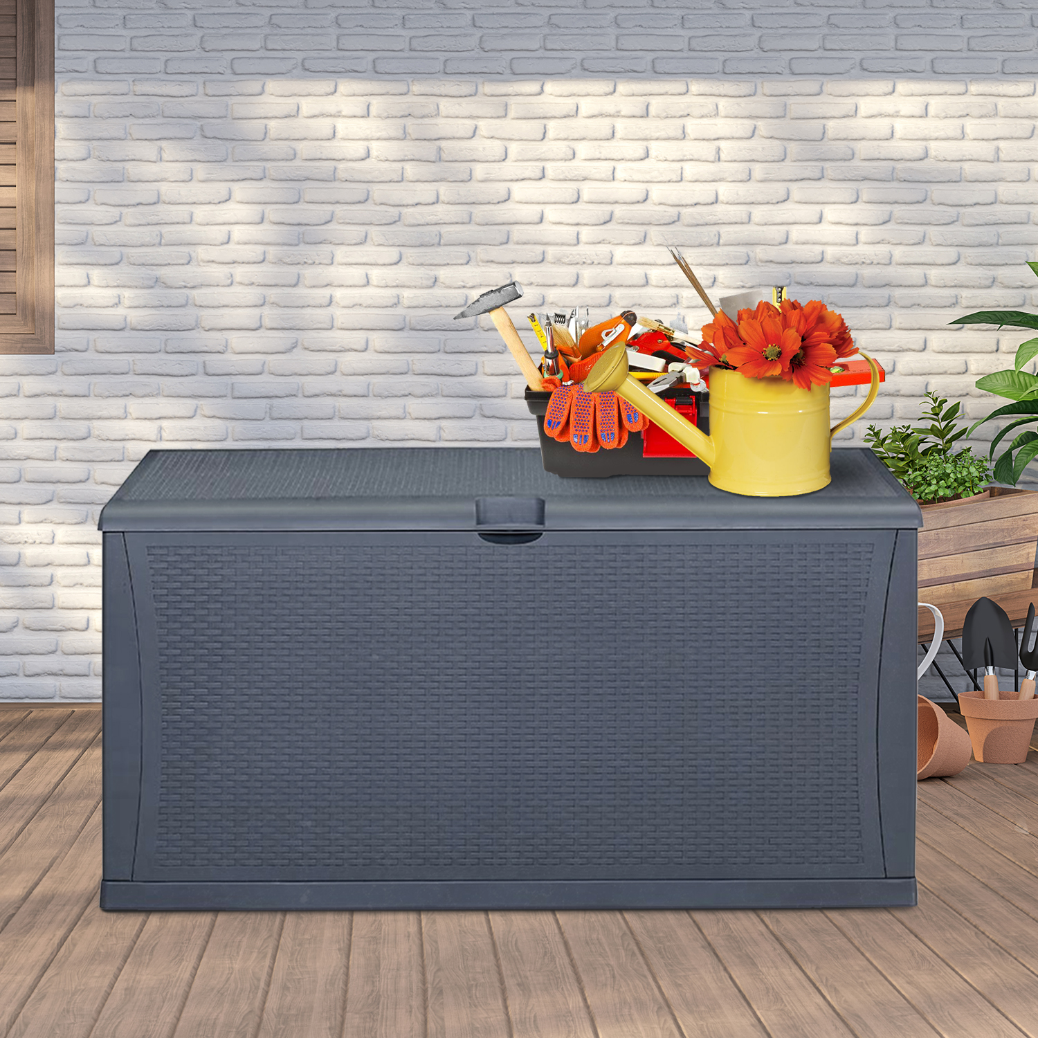 Ainfox 120 Gallon Patio Storage Deck Box Outdoor Storage Plastic Bench