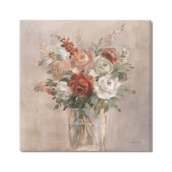 Stupell Industries Red & White Roses Bouquet Botanical & Floral Painting Gallery Wrapped Canvas Print Wall Art, 17 x 17