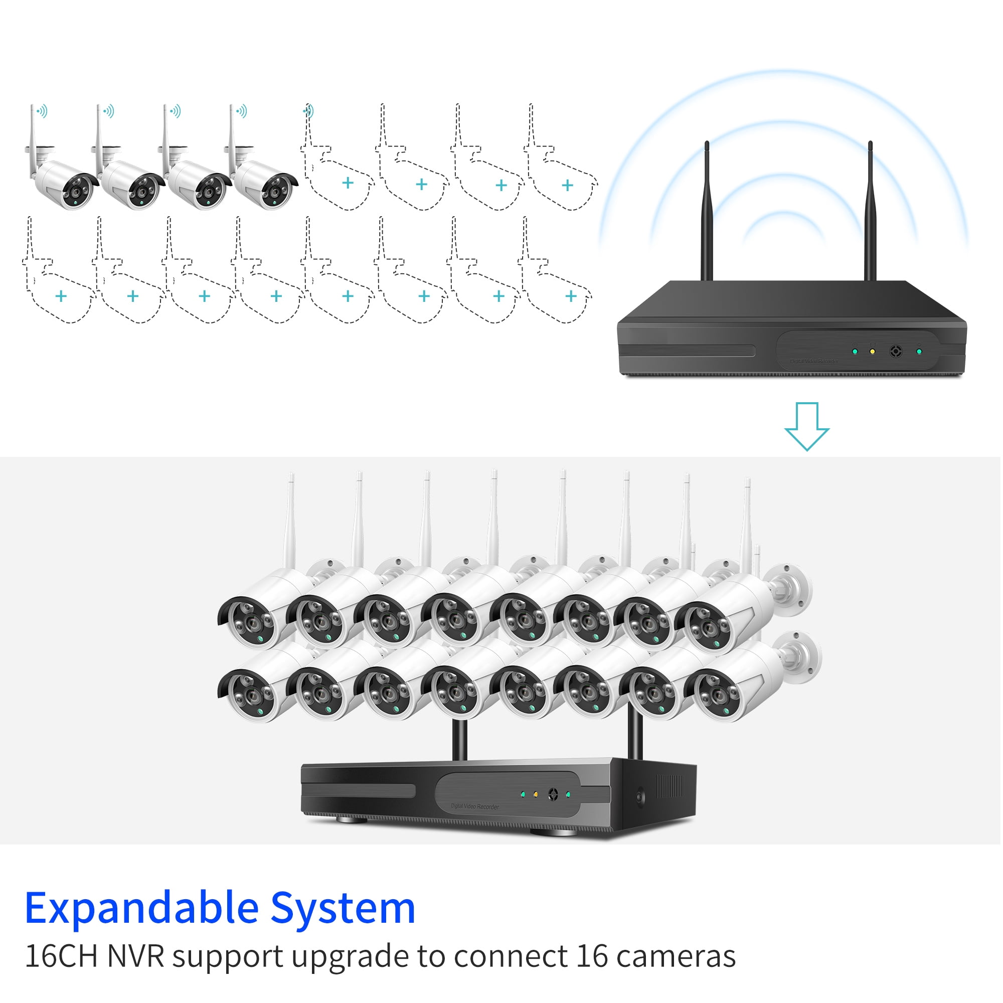 Hiseeu 4Pcs 3MP Wired Wi-Fi Security Camera System,1TB Hard Drive, Color Night Vision , One Way Audio, Motion Alert