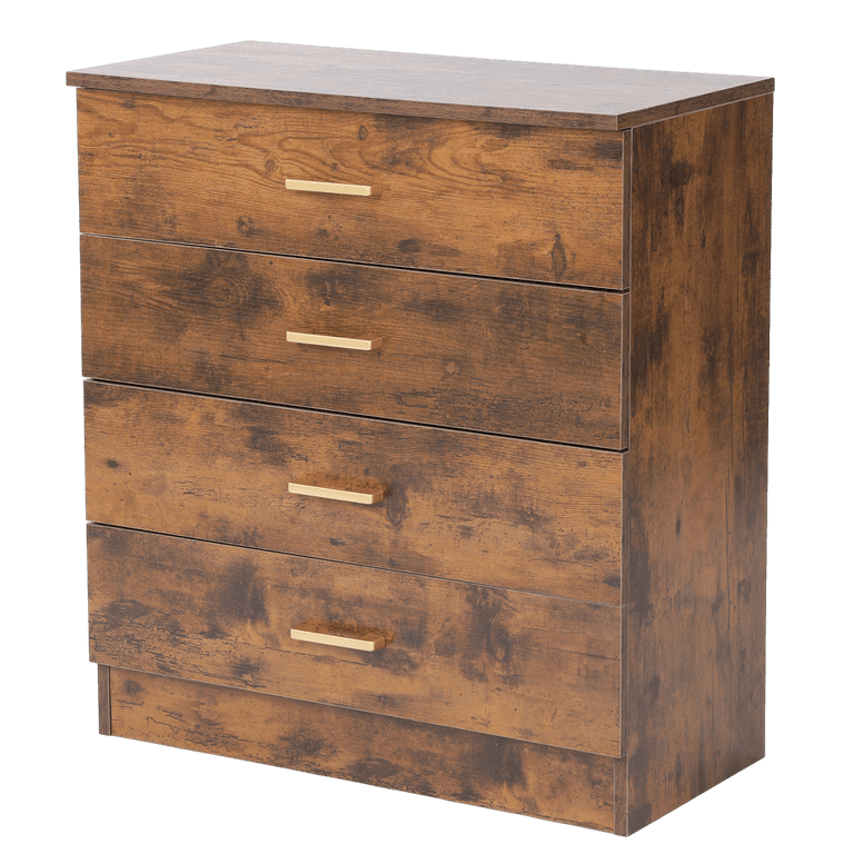 Segmart Rustic Brwon 4 Drawer Dresser for Small Space, Wood Storage Cabinet  for Living Room, Chest of Drawers with Metal Handle for Bedroom