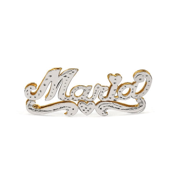 Personalized 14K Gold Over Sterling Silver Stud Name Earrings with Beading and Rhodium All Over The Name, Tail and Heart