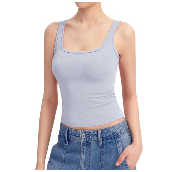 XIYON Womens Tank Tops Square Neck Sleeveless Tank Top Double Lined Basic Tops Beach Vacation Clothes