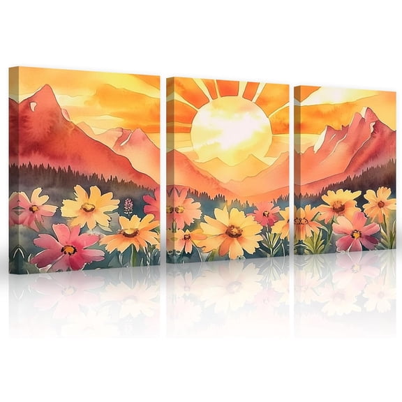 ZHONGYUTONG Boho Mountain Wall Art 3 Piece Canvas Print Boho Landscape Pictures Wall Decor for Bedroom Modern Sunrise Artwork Framed (11.00" x 14.00" x 3PCS)
