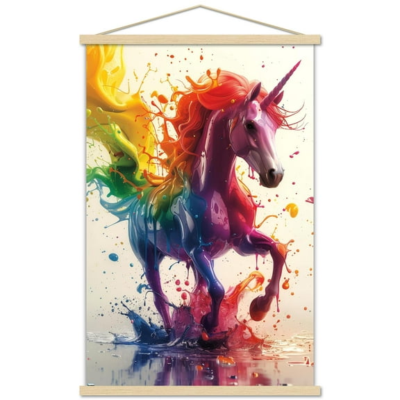 Ray Heere - Rainbow Unicorn Wall Poster with Magnetic Frame, 22.375" x 34"