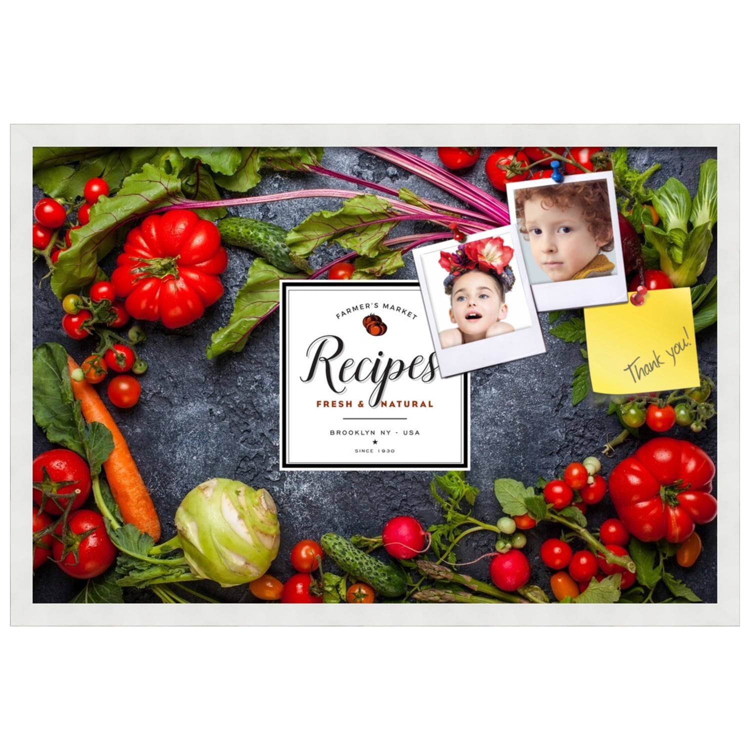 PinPix 30x20 Custom Cork Bulletin Board Dark Vegetables Poster Board Has a Fabric Style Canvas Finish, Framed in Dark Vegetables, by ArtToFrames (PinPix-1363)