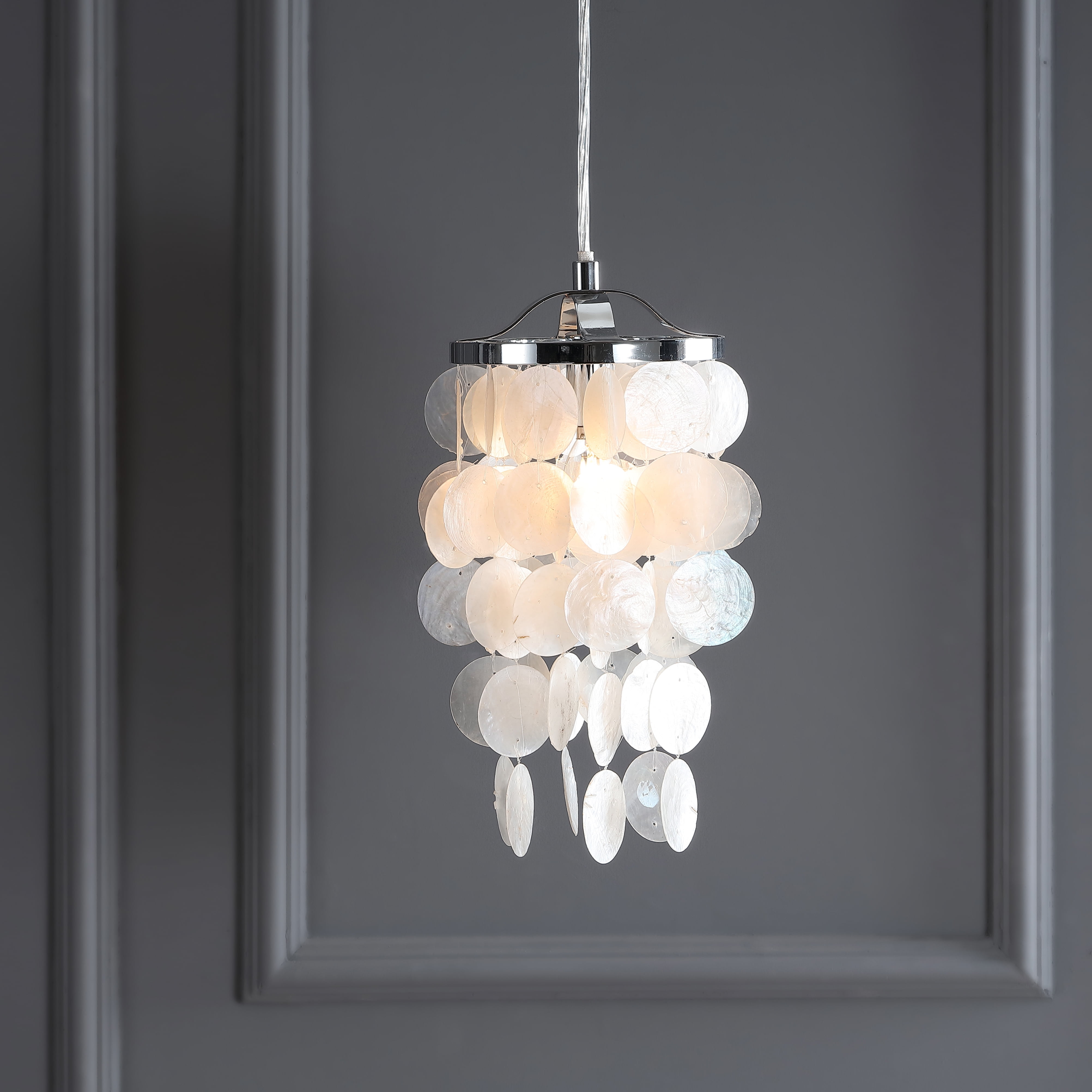 Cayla 7" Seashell LED Chandelier Pendant, White/Chrome