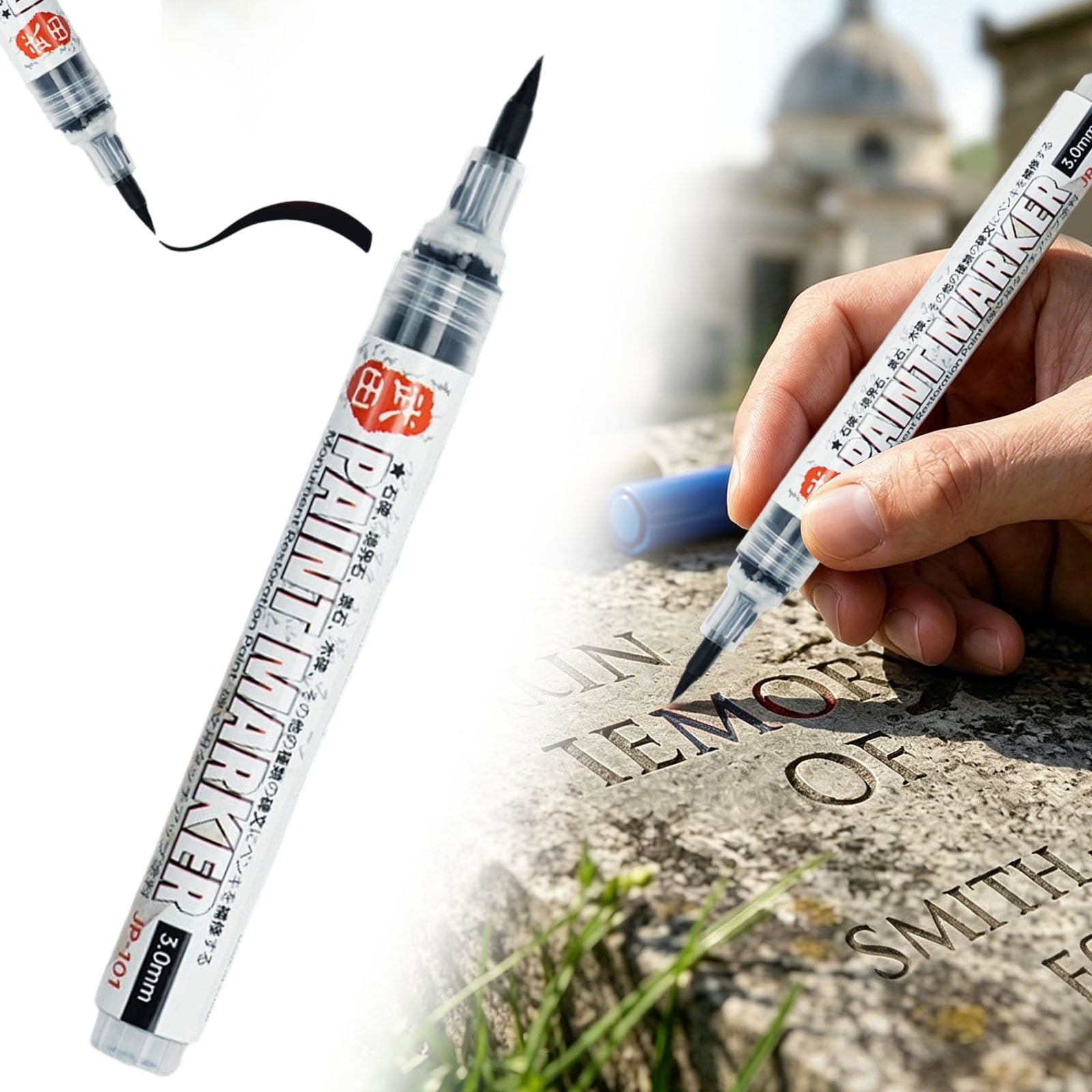 Stone Paint Marker Pens Set of 2 Fine Tip for Rock Painting Outdoor Labeling Multi Surface Permanent Ink Drawing on Metal Ceramic Glass Plastic, Stone Tablet Paint Pen *2 Pcs