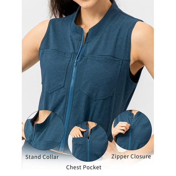 Cheap Women's Sports Zipper Vest Both Inside and Outside Wear