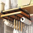 thumbnail image 2 of Kitchen Hanging Organizer Rack with Hooks Under Cupboard Paper Towel Rags Hanger Cutting Board Pot Cover Holder Storage Shelf, 2 of 4