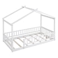 thumbnail image 6 of Twin Size Wooden House Bed, Montessori Bedframe with Fence and Roof, Floor Bed for Girls Boys Teens, Saving Space, 6 of 7