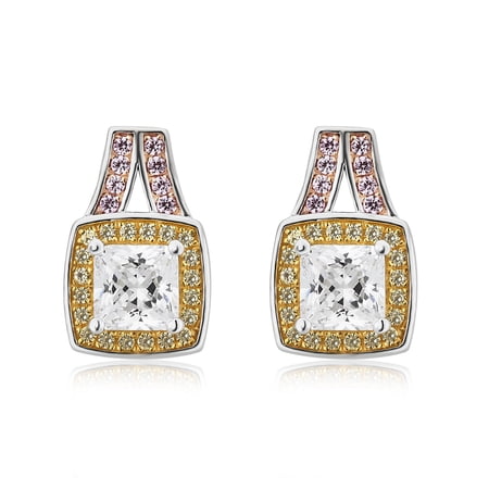 Arista 2 3/4 Carat T.W. Created Pink, Yellow & White Cubic Zirconia Square shape Earrings in Sterling Silver