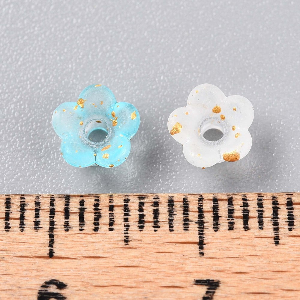 Frosted Transparent Acrylic Beads Flower with Gold Foil Pale Turquoise 5.5~6x3mm Hole: 1.5mm about 10860pcs/500g. DIY