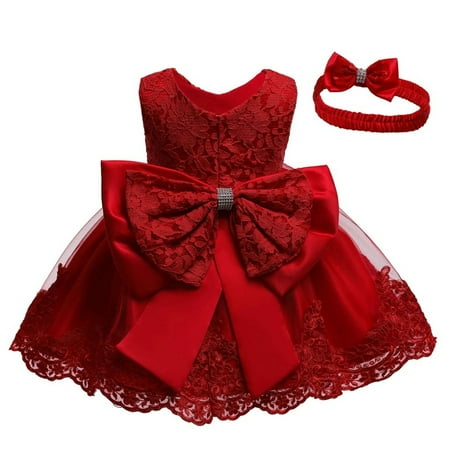 

Aayomet Princess Dresses For Girls Baby Girls Lace Bowknot Princess Wedding Formal Tutu Dress+Headband Set Clothes Features Red 18-24 Months