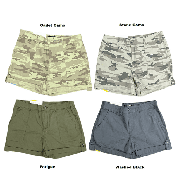 Social Standard Women's Hero Relaxed Fit MidRise Poplin Roll Tab Utility Short (Fatigue, L