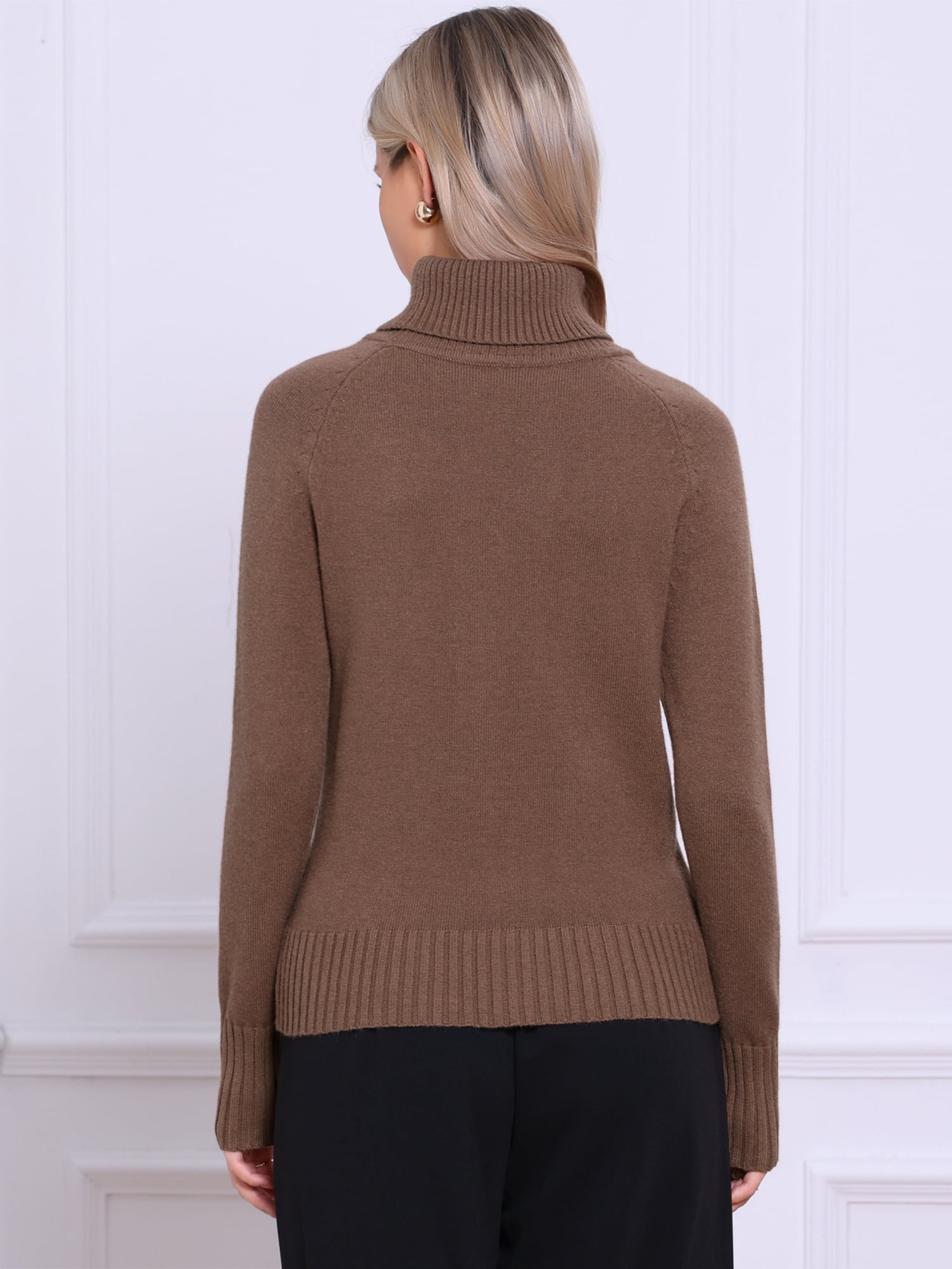 DARING DIVA Women's Turtleneck Sweater Spring Long Sleeve Ribbed Knit S Brown