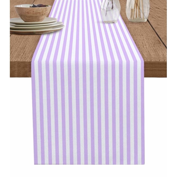Purple White Stripe Table Runner 36 Inches, Modern Minimalist Geometric Striped Bed Runner Dresser Scarves Tabletop for Indoor Outdoor Parties/Ceremony/Banquet, 13"x 36"