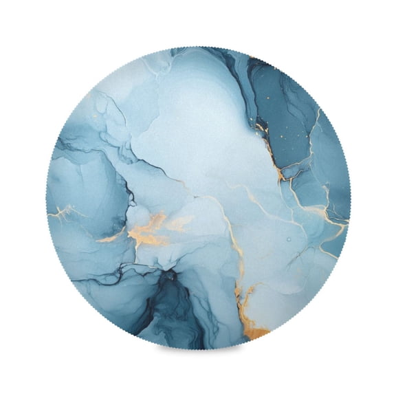 WOBOGO Light Blue Gilt Marbles Round Placemats Set of 6 Heat Resistant Washable Kitchen Table Decorations 15.4in