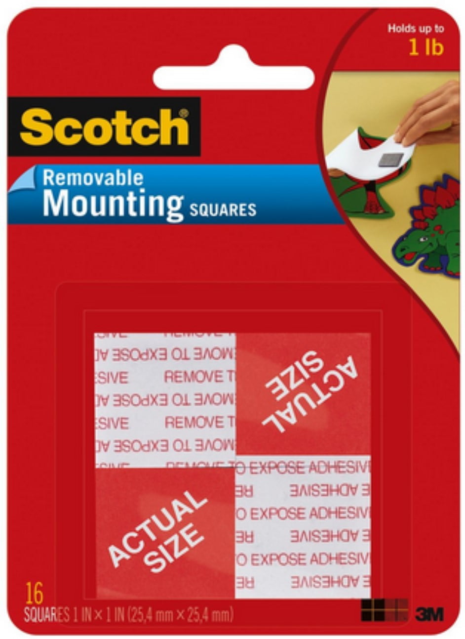 3M Scotch #108 EB0104 16pk Removable Heavy Duty 1" x 1" Mounting Squares 