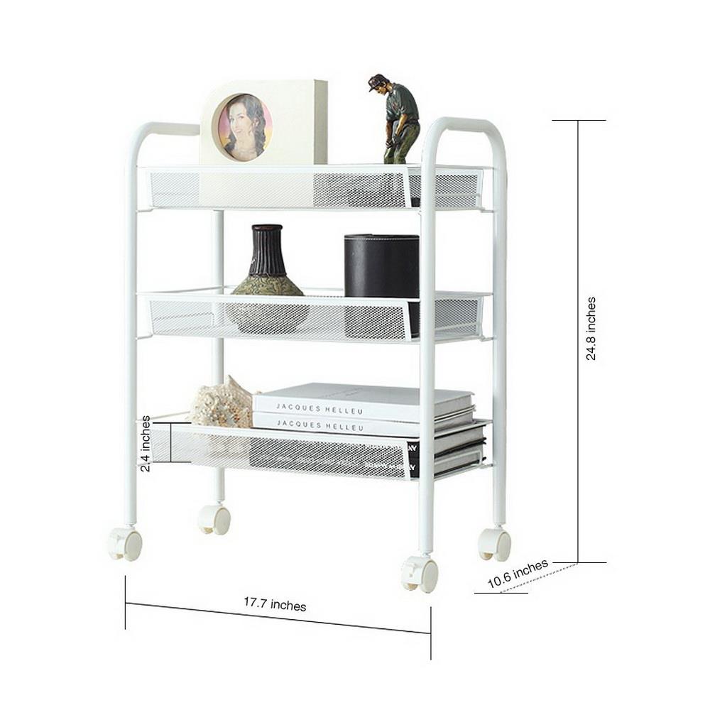 Kshioe 3 Tier Shelving Rack Shelf Rolling Kitchen Pantry Storage Utility