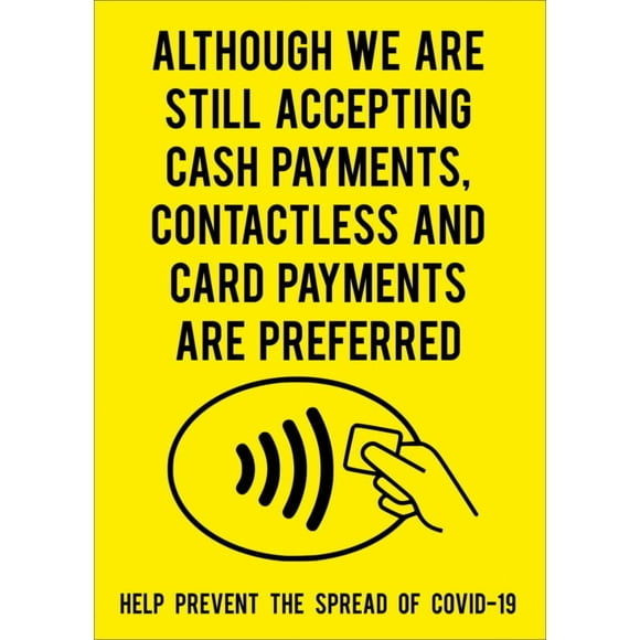 Size: 16" x 12" - CONTACTLESS AND CARD PAYMENTS PREFERRED Metal SignS AND FOAMEX SIGNS