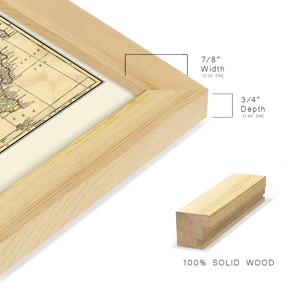 Italy Map -Framed Print w/glass-Natural Wood