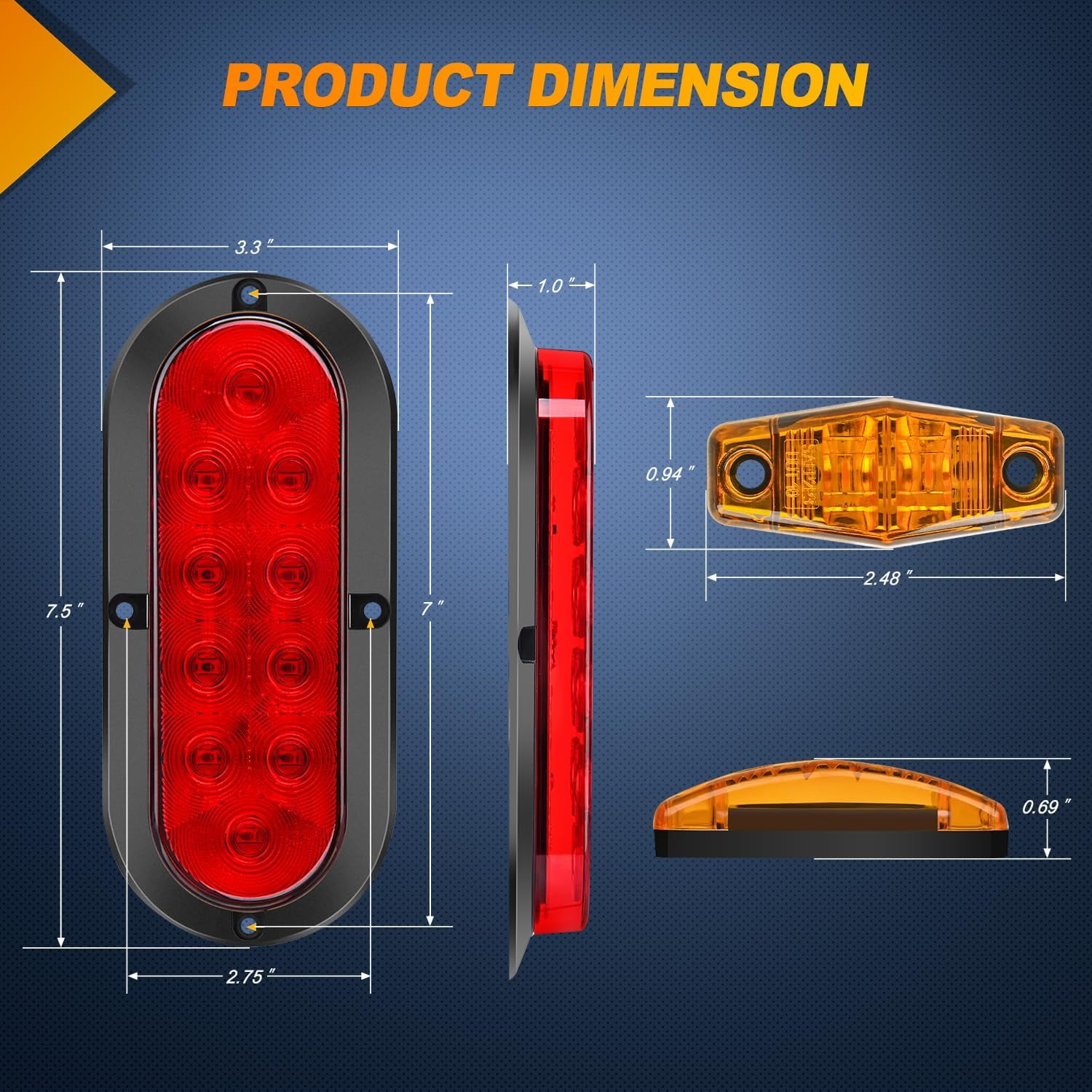 Nilight Led Trailer Light Kit 6inch Oval Stop Turn Tail Light Red Amber Side Marker Light Waterproof Surface Mount for 12V Utility Trailer Boat Camper RV Trucks Van Caravan