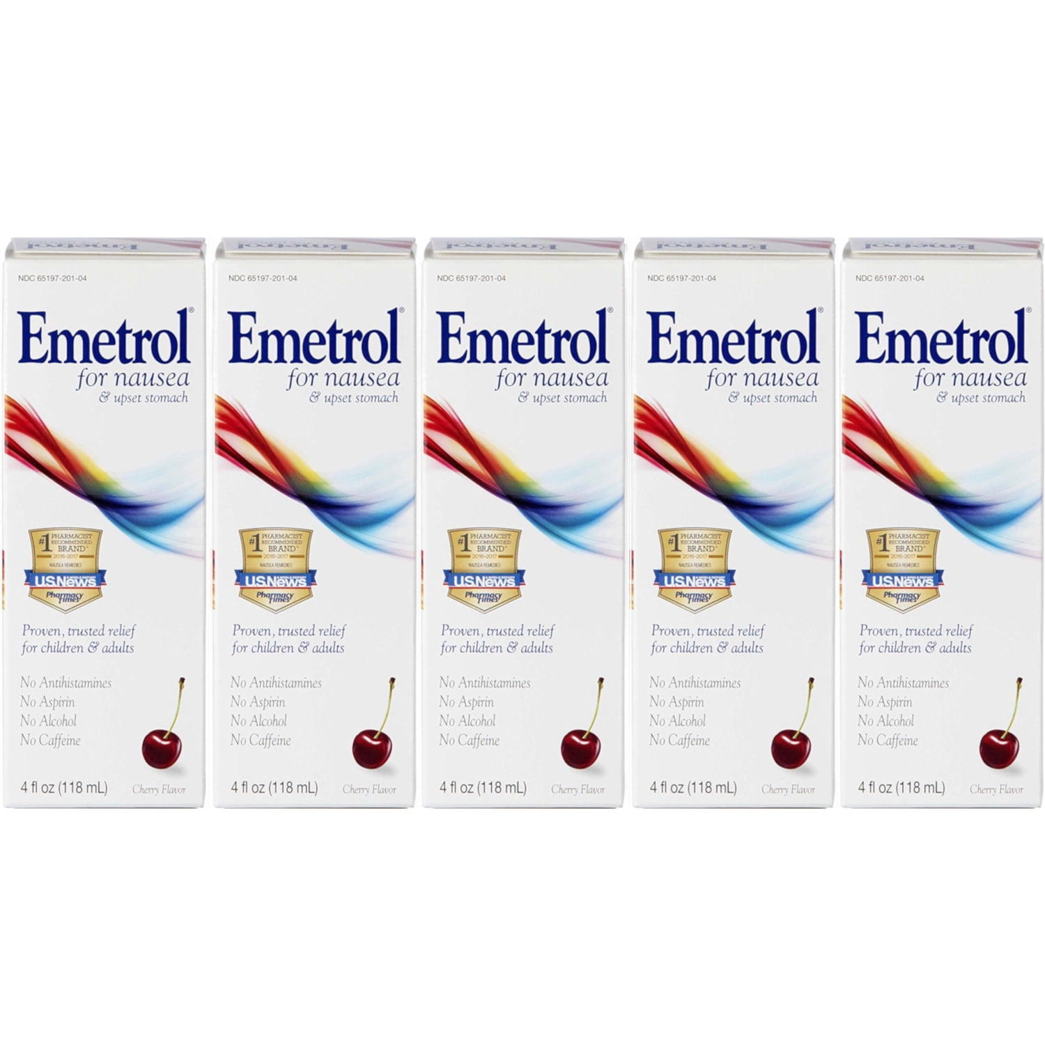 5 Pack Emetrol For Nausea Cherry Flavor 4.0 Oz Each